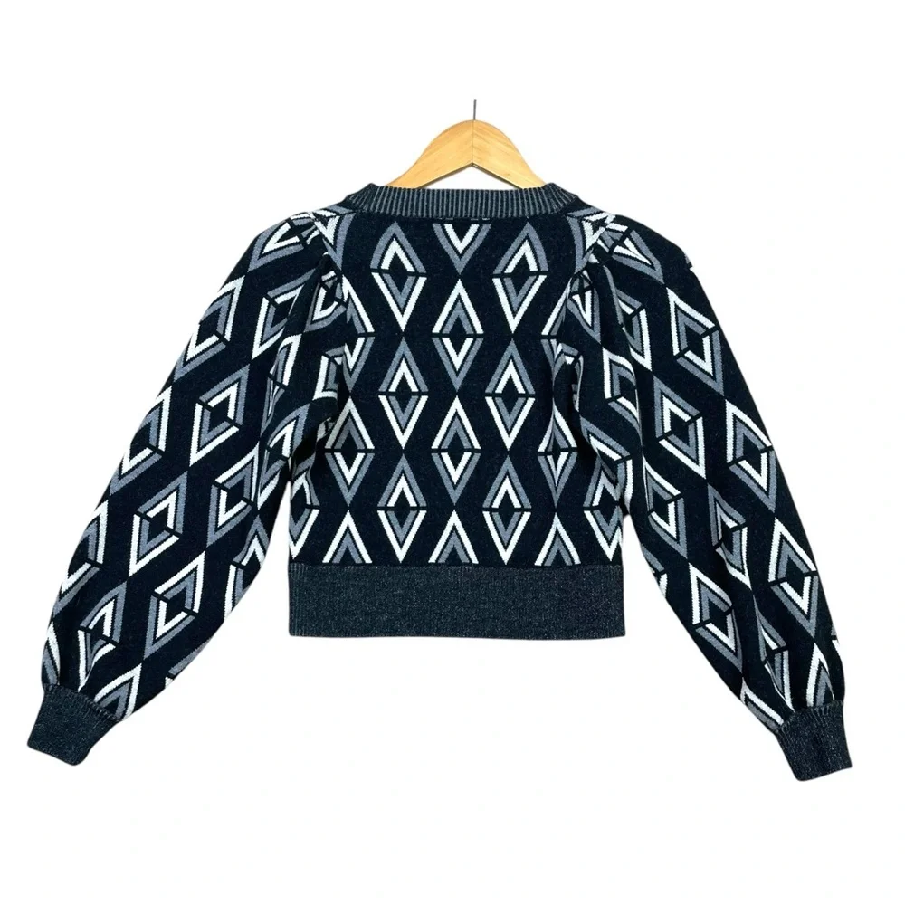 Autumn Adeigbo Sweater Cardigan Anabella Geometric 100% Wool Size S Italy EUC